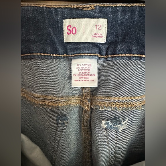 SO adjustable waist girls size 12 denim distressed skinny jeans - Picture 3 of 8